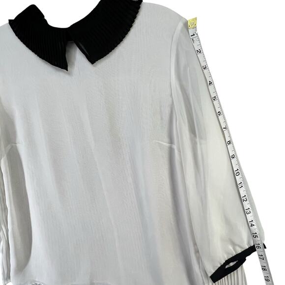 Ted Baker Jenya Blouse S Off White Black Pleated Peter Pan Collar Modest Chic - Picture 6 of 16